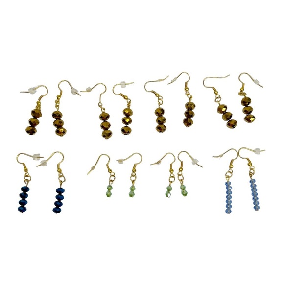 Lot of 8 Colorful Faceted Dangle Drop Pierced Earrings - Picture 1 of 9